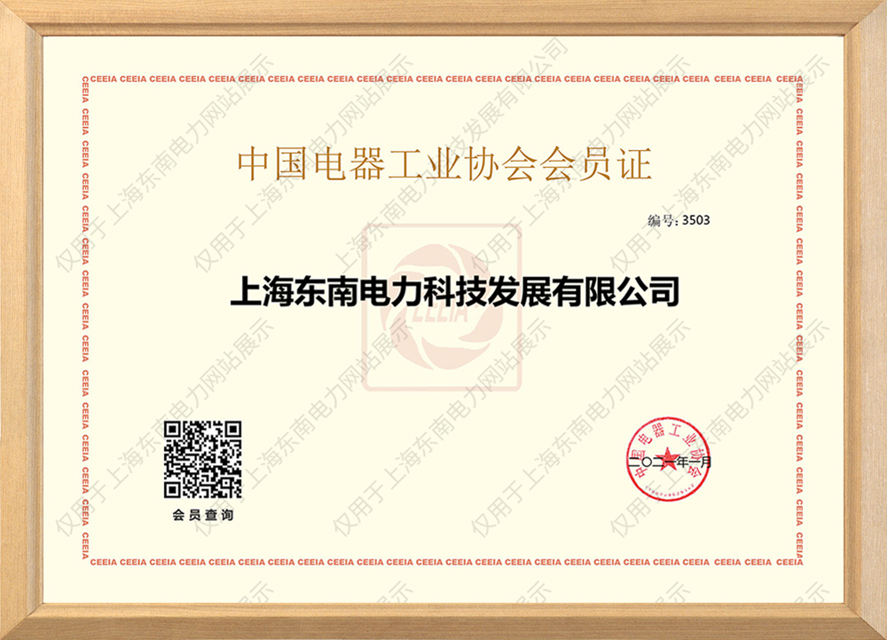 中国电器工业协会会员证书